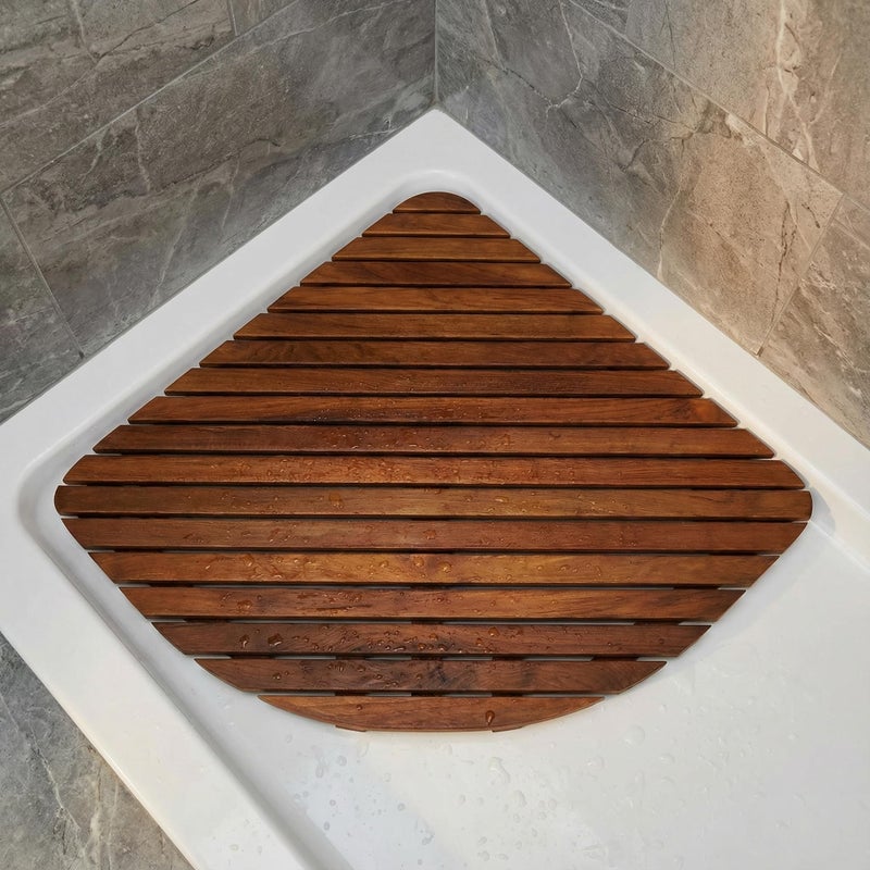 Bare Decor Dania Corner Shower Spa Mat, 24 by 24-Inch, Solid Teak Wood and Oiled Finish - Image 3